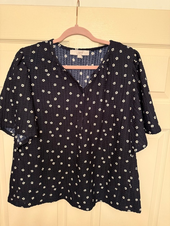 LOFT Black Short-Sleeve Floral Peasant Blouse - Picture 6 of 7